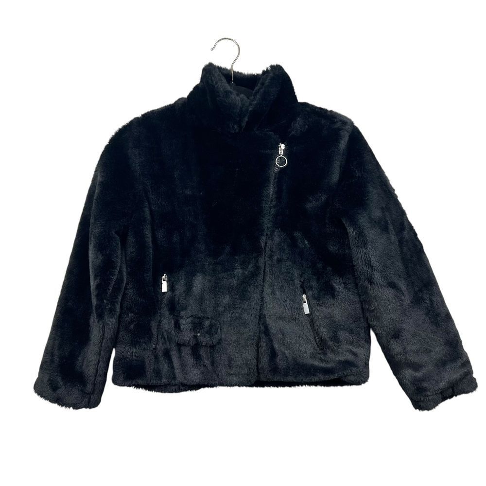 Urban Republic Faux Fur Plush Jacket Black Zip Pockets Junior Sz M 10/12*
